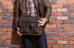 Vintage Coffee Leather Mens Briefcases Work Bag Laptop Bag Business Bag for Men - iwalletsmen