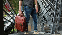Red Brown Leather Mens Backpack Travel Backpacks Laptop Backpack for men - iwalletsmen