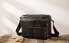 Cool Black Leather Mens Messenger Bag Vintage Shoulder Bag for Men - iwalletsmen