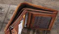 Handmade Genuine Leather Mens Cool Slim Leather Wallet Men Small Wallets Bifold for Men
