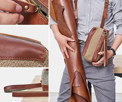 Large Canvas Leather Mens Clutch Bag Zipper Wristlet Bag Purse for Men - iwalletsmen