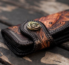 Handmade Leather Carp Mens Chain Biker Wallet Cool Leather Wallet With Chain Wallets for Men