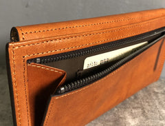 Handmade Leather Mens Cool Wallet Long Leather Wallet Clutch Wristlet Wallet for Men Women
