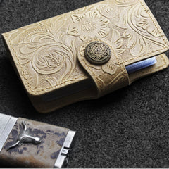 Handmade Leather Floral Mens Cool billfold Wallet Card Holder Small Card Slim Wallets for Men
