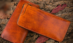 Handmade Leather Mens Chain Biker Wallet Cool Leather Wallet Long Phone Wallets for Men