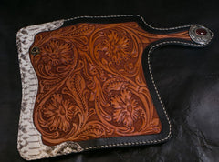 Handmade Mens Cool Tooled Boa Skin Floral Leather Chain Wallet Biker Trucker Wallet with Chain