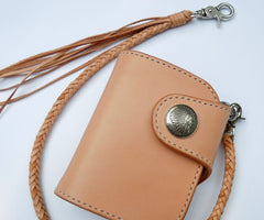 Handmade Leather Biker Wallet Mens Cool billfold Chain Wallet Trucker Wallet with Chain