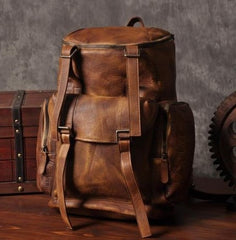 Handmade Leather Mens Cool Backpack Sling Bag Large Travel Bag Hiking Bag for men