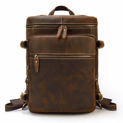 15'' Leather Mens Satchel Backpack Barrel Laptop Rucksack Vintage School Backpack For Men