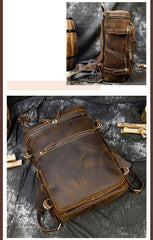 15'' Leather Mens Satchel Backpack Barrel Laptop Rucksack Vintage School Backpack For Men