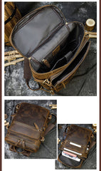 15'' Leather Mens Satchel Backpack Barrel Laptop Rucksack Vintage School Backpack For Men