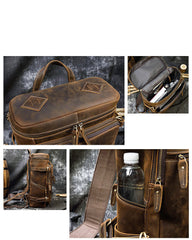 15'' Leather Mens Satchel Backpack Barrel Laptop Rucksack Vintage School Backpack For Men
