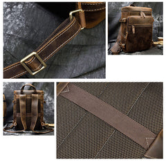 15'' Leather Mens Satchel Backpack Barrel Laptop Rucksack Vintage School Backpack For Men