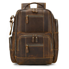 15'' Leather Mens Travel Backpack Large Laptop Rucksack Backpack For Men