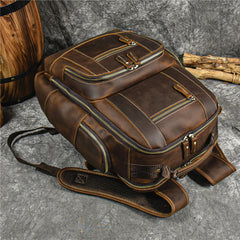 15'' Leather Mens Travel Backpack Large Laptop Rucksack Backpack For Men