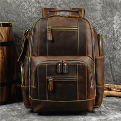 15'' Leather Mens Travel Backpack Large Laptop Rucksack Backpack For Men