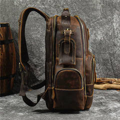 15'' Leather Mens Travel Backpack Large Laptop Rucksack Backpack For Men