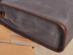Mens Gray Canvas Leather Briefcase Handbag Work Bag Business Bag for Men - iwalletsmen