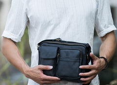 mens messenger bag leather black Black Leather Messenger Bag Men's Black Crossbody Bag Small Black Messenger Bag