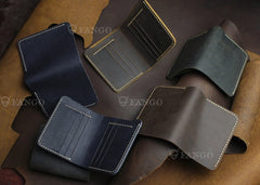 Handmade Leather Mens Cool Slim Leather Wallet Men billfold Wallets Bifold for Men