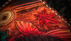 Handmade Leather Tooled Carp Mens Chain Biker Wallet Cool Leather Wallet Long Phone Wallets for Men
