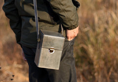 Handmade Gray Leather Mens Small Box Bag Shoulder Bag Messenger Bag for Men - iwalletsmen