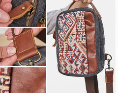 Folk Canvas Leather Mens Sling Bag Chest Bag One Shoulder Pack for men - iwalletsmen