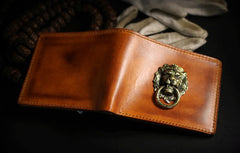 Handmade Leather Lion Mens billfold Wallet Cool Leather Wallet Slim Wallet for Men