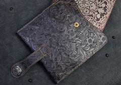 Handmade Leather Floral Mens Cool Travel Long Wallet Card Holder Card Slim Clutch Wallets for Men