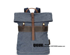 Cool Waxed Canvas Blue Leather Mens Backpack Canvas Travel Backpack Canvas School Backpack for Men - iwalletsmen