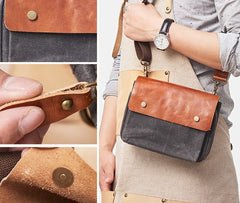 Canvas Leather Mens Belt Pouch Waist Bag Fanny Pack Small Side Bag for Men - iwalletsmen