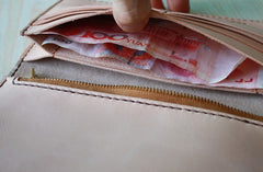 Handmade Mens Tooled Floral Beige Leather Long Biker Wallet Cool Long Chain Wallet for Men - iwalletsmen