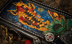 Handmade Leather Carp Mens Chain Biker Wallet Cool Leather Wallet Long Phone Wallets for Men - iwalletsmen