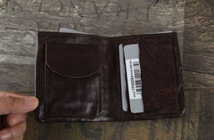 Handmade Genuine Leather Mens Cool Slim Leather Wallet Men Small Wallets Bifold for Men
