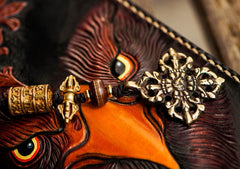 Handmade Leather Mens Tooled Eagle Chain Biker Wallet Cool Leather Wallet Long Clutch Wallets for Men