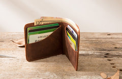 Brown Cool Leather Mens Small Wallet Bifold Vintage Slim billfold Wallet for Men - iwalletsmen