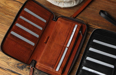 Genuine Leather Mens Cool Long Leather Wallet Biker Wallet Zipper Clutch Wristlet Wallet for Men