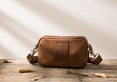 Cool Small Mens Leather Camel Bag Messenger Bags Shoulder Bags  for Men - iwalletsmen