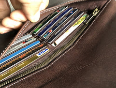 Genuine Leather Mens Clutch Cool Slim Wallet Zipper Clutch Wristlet Wallet for Men