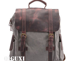 Mens Canvas Leather Backpack Canvas Hiking Backpack Canvas Travel Backpack for Men - iwalletsmen