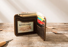 Cool Leather Mens Coffee Slim Small Wallet Bifold Vintage billfold Wallet for Men - iwalletsmen
