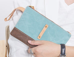 Slim Canvas Leather Mens Clutch Bag Zipper Wristlet Bag Purse for Men Women - iwalletsmen
