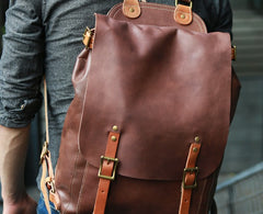 Dark Brown Leather Mens Backpack Travel Backpacks Laptop Backpack for men - iwalletsmen