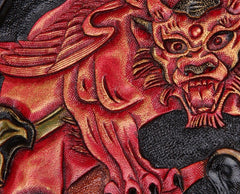 Handmade Leather Mens Clutch Wallet Tooled Cool Monster Wallet Long Zipper Wallets for Men