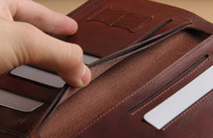 Genuine Leather Mens Cool Biker Chain Wallet Long Leather Wallet Slim Clutch Wristlet Wallet for Men
