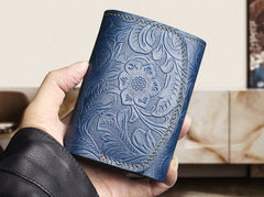 Blue Leather Wallet for Keys keys and wallet holder​ Mens Key Wallet Car Key Wallet Trifold Key Wallet Holder Key Case Wallet