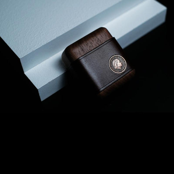 Handmade Coffee Leather Wood AirPods 1,2 Case Custom Leather AirPods 1,2 Case Airpod Case Cover - iwalletsmen