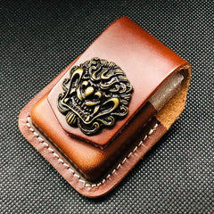 Black Handmade Leather Mens Cap Fish Zippo Lighter Holders Lighter Case For Men - iwalletsmen