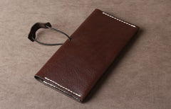 Genuine Leather Mens Cool Long Leather Wallet Cards Phone Bifold Clutch Wallet for Men