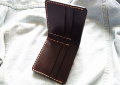 Leather Mens Slim Coffee Front Pocket Bifold Small Wallets Card Wallet for Men - iwalletsmen